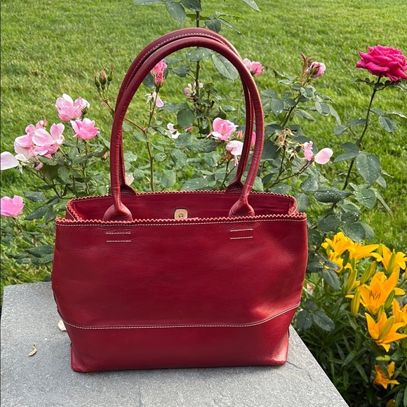 LOFT Red Leather Tote - Picture 1 of 10